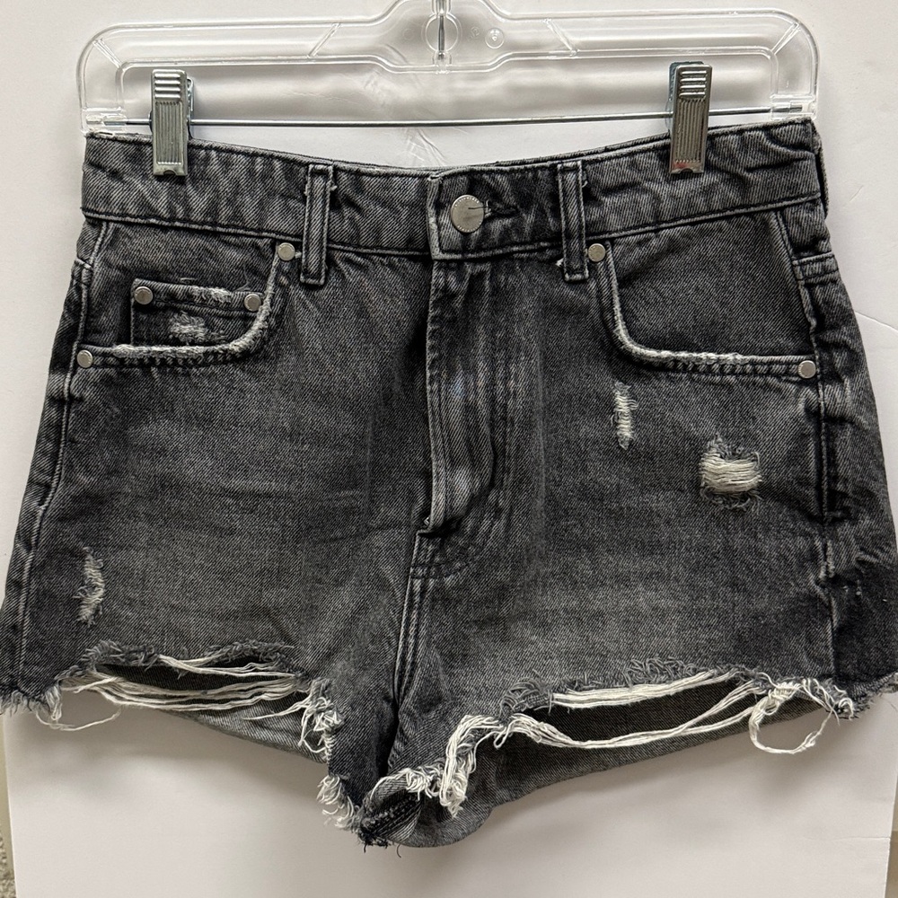 Zara Distressed Black Washed Denim Jean Shorts
